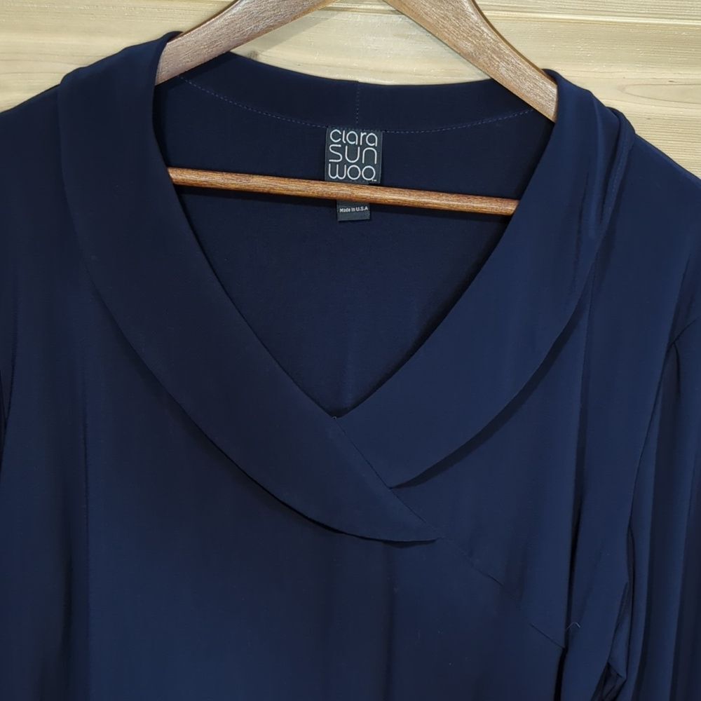 Clara Sun Woo Top Womens 1X Blue Long Sleeve Blouse - Picture 2 of 9
